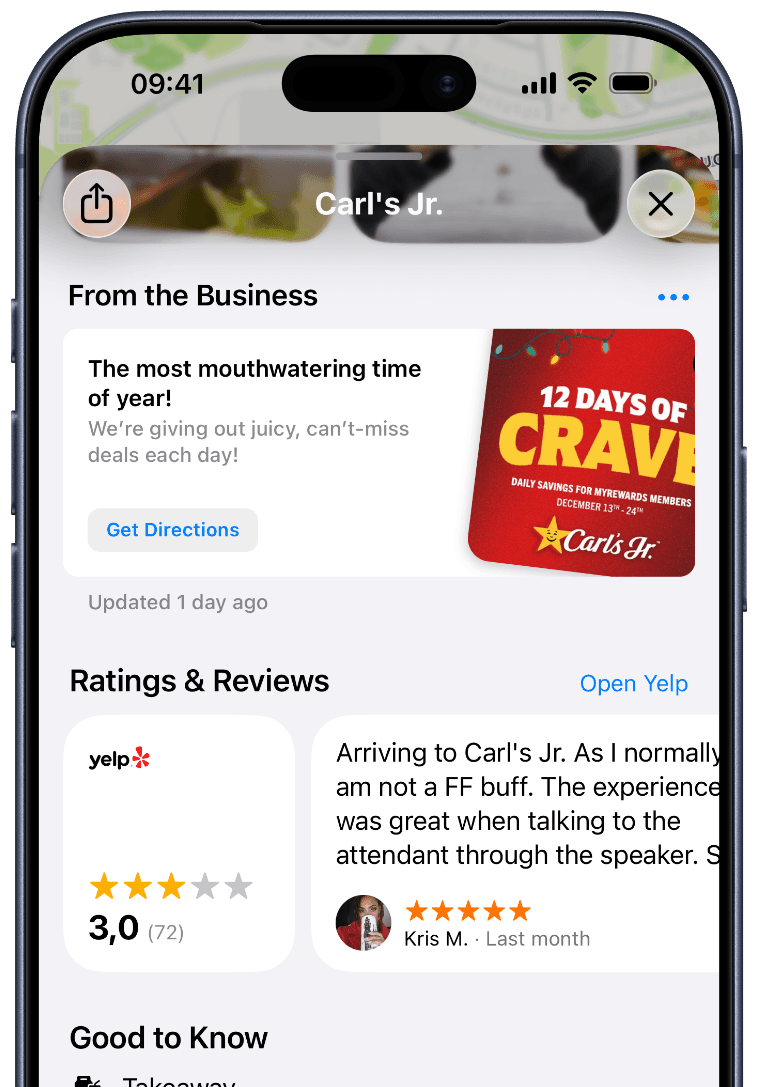 Promotional content in an Apple Maps profile