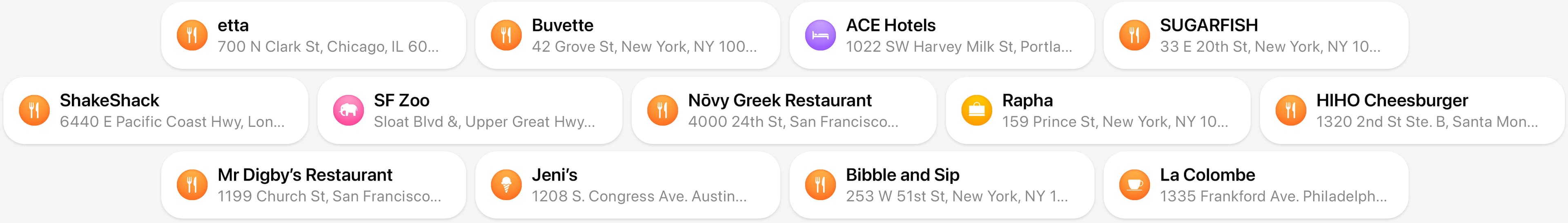 Examples of businesses on Apple Maps