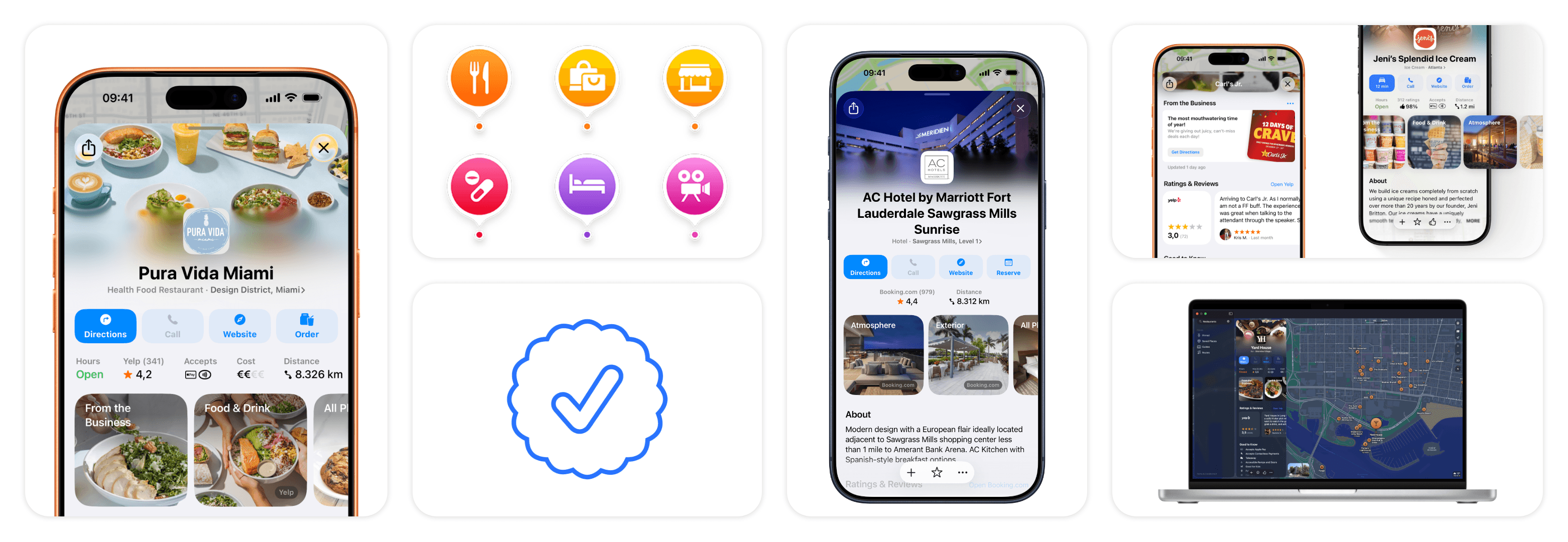 Examples of business profiles managed on Apple Maps